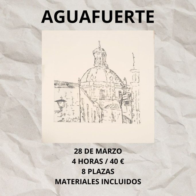 Dibujo del exterior de un edificio con cúpula, texto sobre un evento el 28 de marzo.